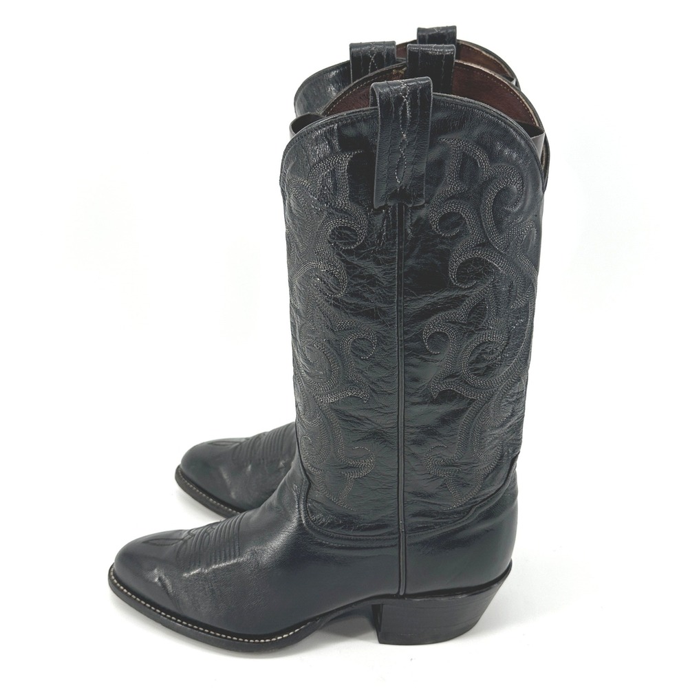 Tony Lama Cowboy Boots Mens 7.5D Black Leather Embroidered CZ-840 USA Vintage - Picture 4 of 9